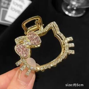 Gold and Pink Rhinestone Cat Hair Clip